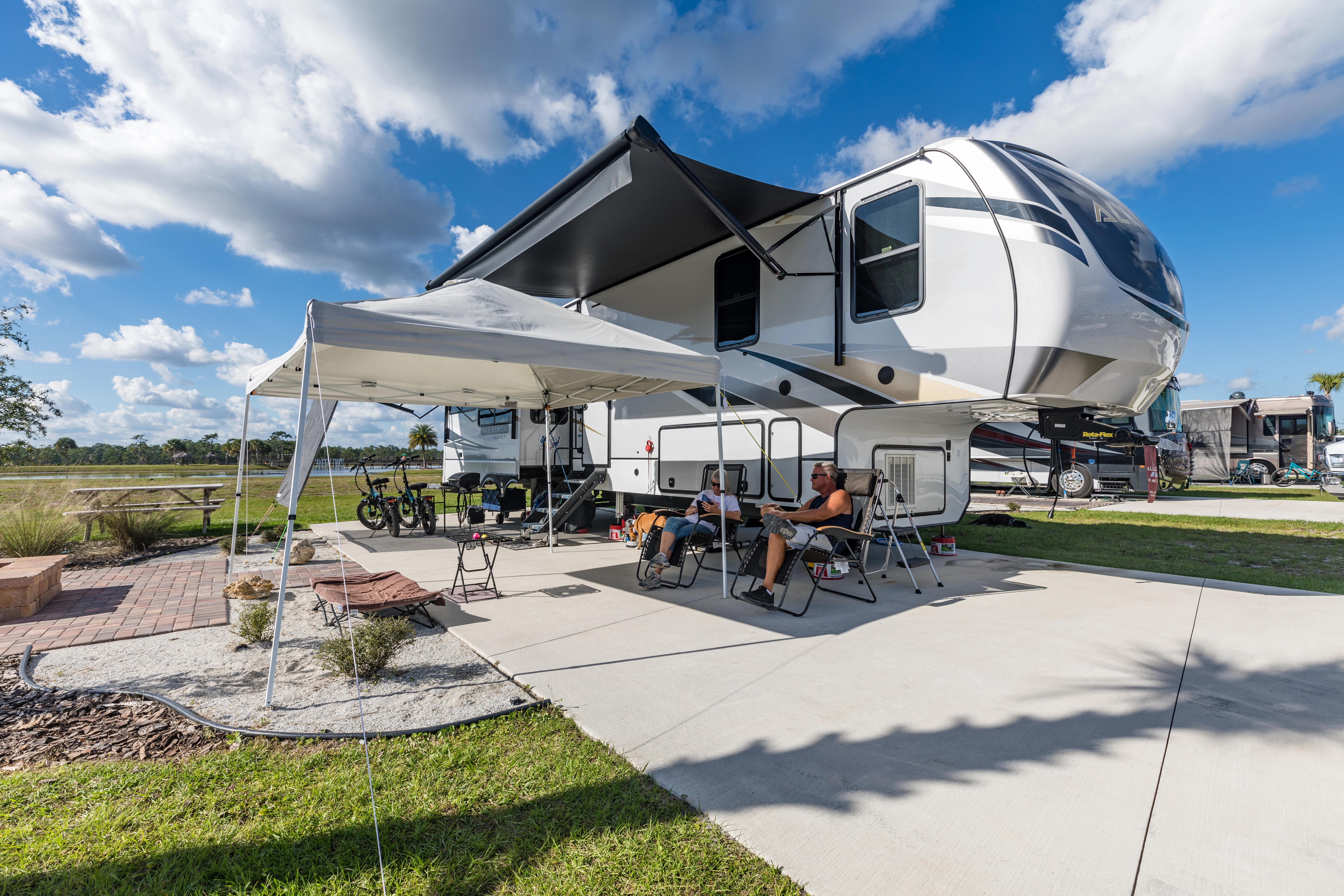 family outside rv