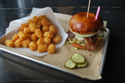 burger and tater tots